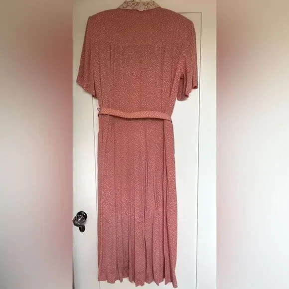 Liz Claiborne Vintage Pink Floral Dress with Lace Collar Vintage Size 12 - Picture 4 of 7